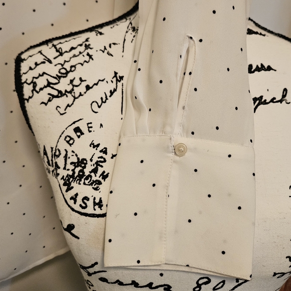 LOFT Cream and Black Square Neck Long Sleeve Blouse - Picture 4 of 6